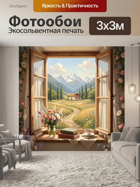 Фотообои Открытое окно с белыми шторами