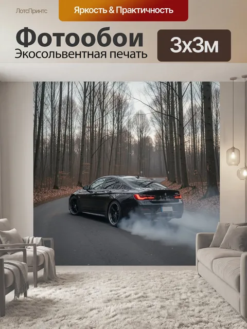 Фотообои Черный седан в лесу