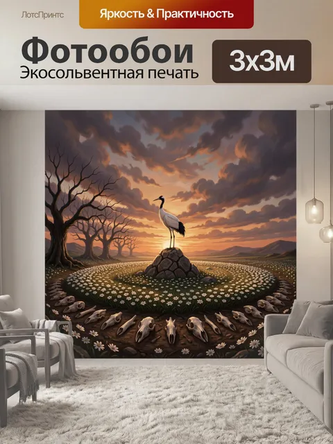 Фотообои Журавль на камне в поле