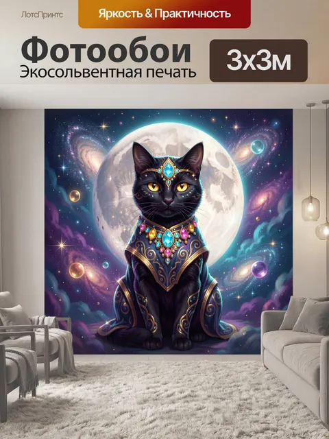 Фотообои Мистический кот с лунным фоном