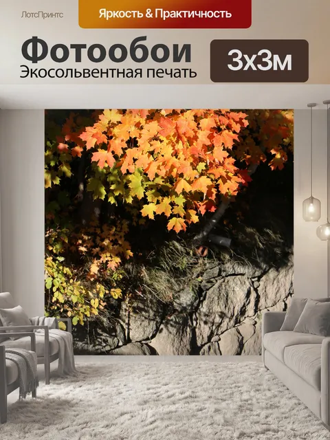 Фотообои Осенний клен и каменная стена