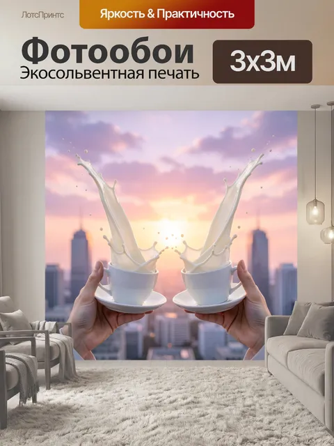 Фотообои Две чашки с молочными брызгами