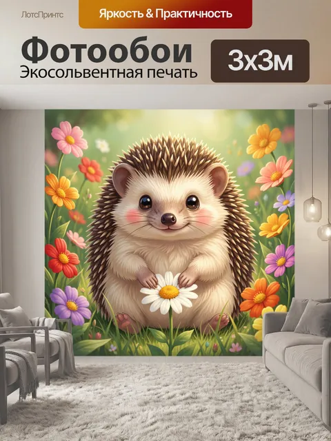 Фотообои Милый ежик с ромашкой