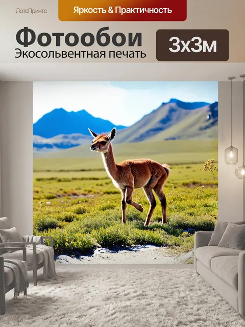 Фотообои викунья грациозно бродит по бескрайним просторам перуанских анд