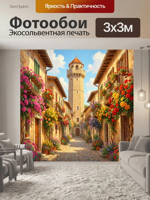 Фотообои Уютная европейская улица с башней