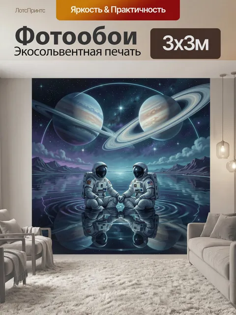 Фотообои Астронавты среди колец планет