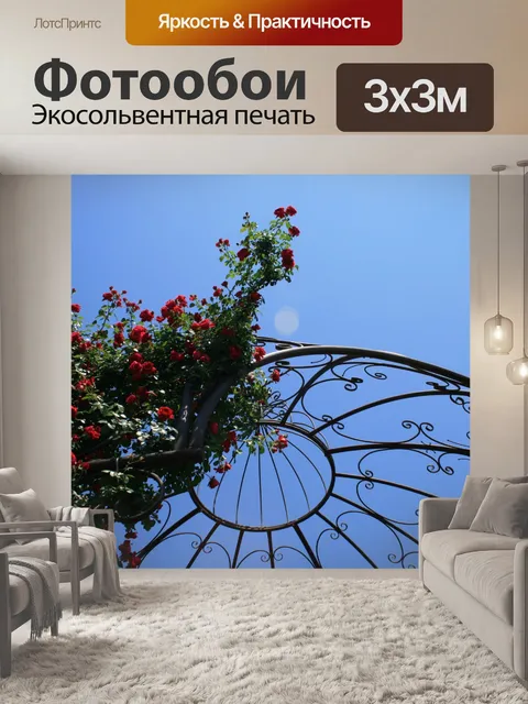 Фотообои открывается вид на сад с розами