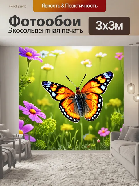 Фотообои юная бабочка на морде у енота