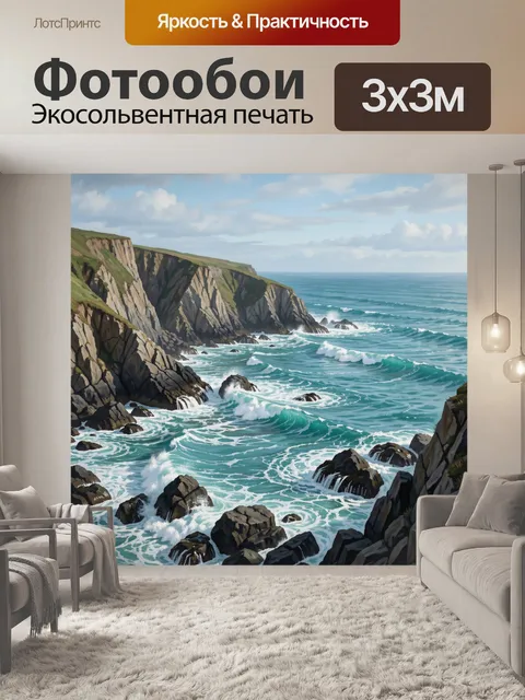 Фотообои Скалистый берег с морскими волнами
