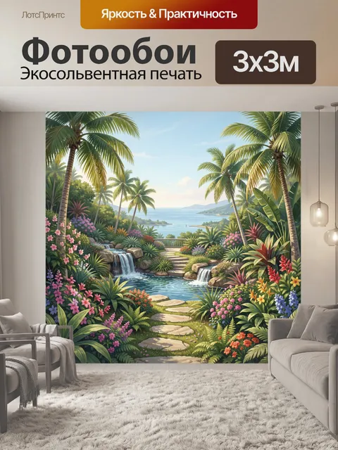 Фотообои Тропический сад у водопадов