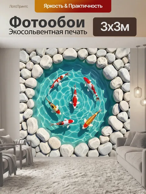 Фотообои Карпы кои в бирюзовом пруду
