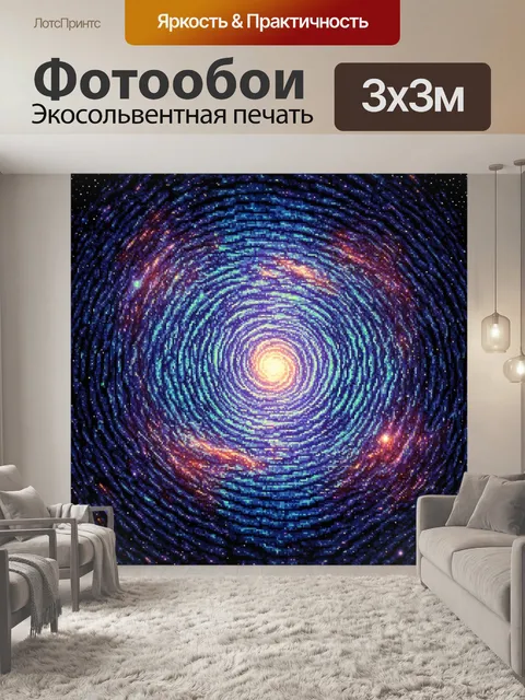 Фотообои космос в стиле оп-арт, с изменяющимися текстурами, которые будто копируют движение галактик