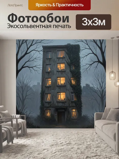 Фотообои Туманный дом с тёплыми окнами