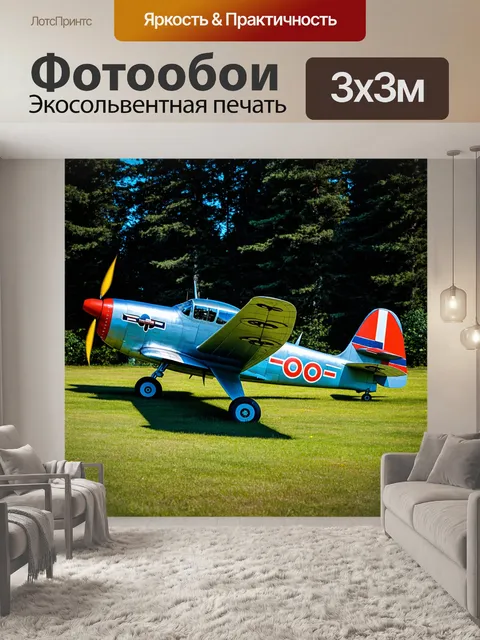 Фотообои самолет в стиле ретро на фоне сказочного леса с высокими деревьями и темными тенями