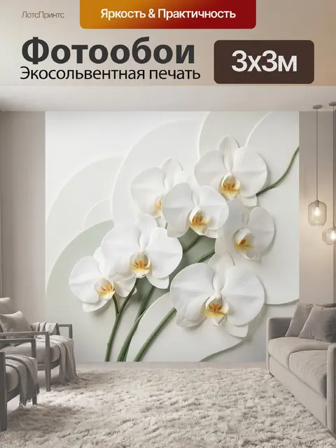 Фотообои Белые орхидеи на светлом фоне