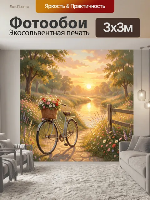 Фотообои Велосипед с цветами у реки
