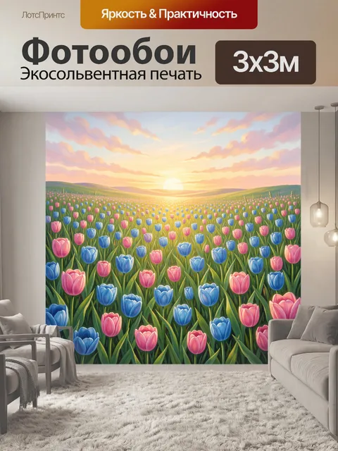 Фотообои Поле тюльпанов на закате