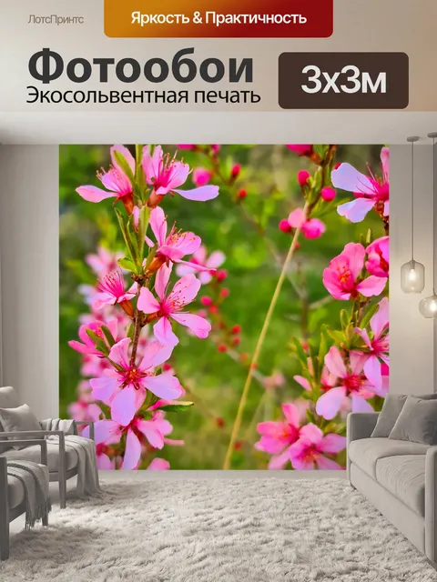 Фотообои розовые цветы миндаля