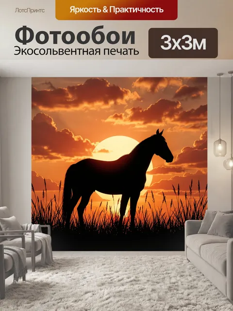 Фотообои Силуэт коня на закате