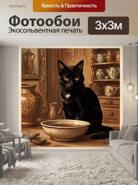Фотообои Чёрный кот у старой кухни