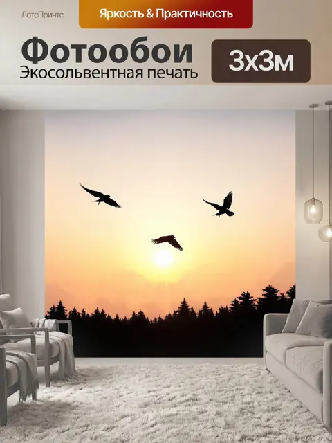 Фотообои полет птиц на фоне заката