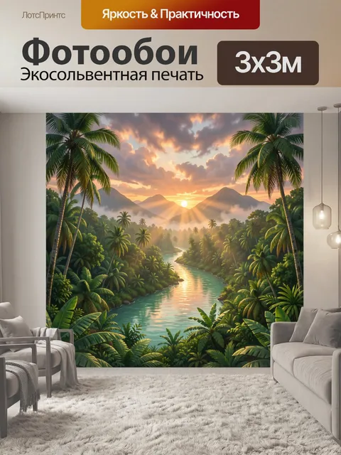 Фотообои Тропическая долина на закате