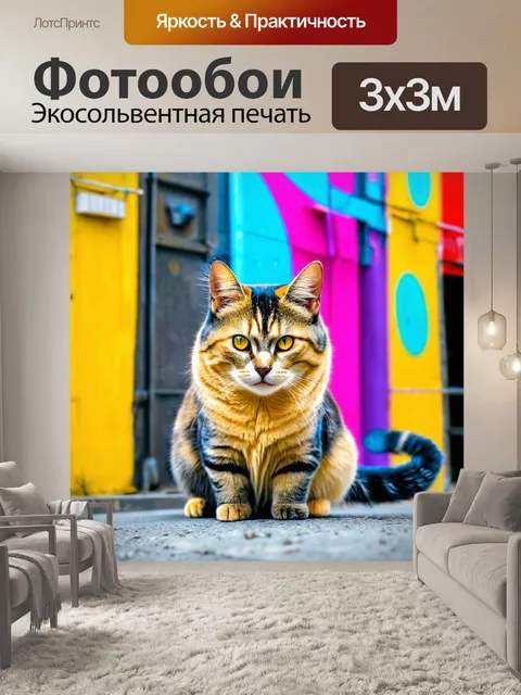 Фотообои кошки, разрисованные яркими узорами, в городе
