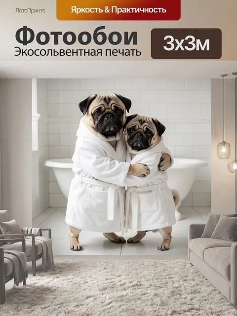Фотообои Два мопса в белых халатах