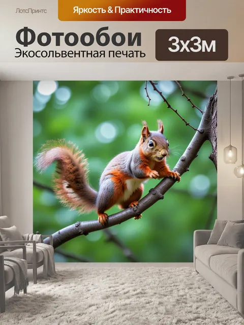Фотообои очаровательная белка в очках, прыгающая с ветки на ветку