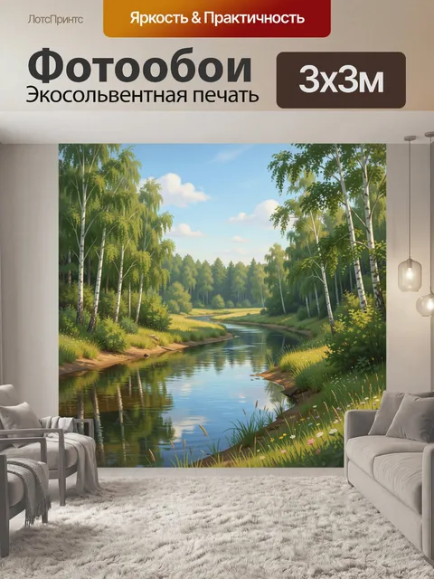 Фотообои Лесная река среди берёз