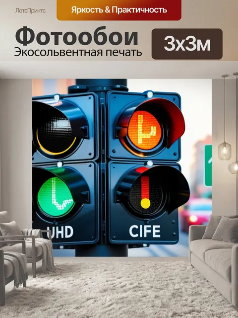 Фотообои сигнал светофора, улицы полны жизни
