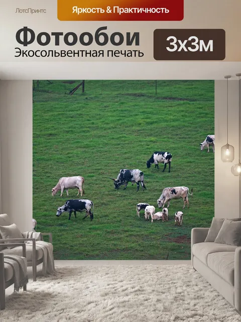 Фотообои пасторальная сцена с выпасом скота