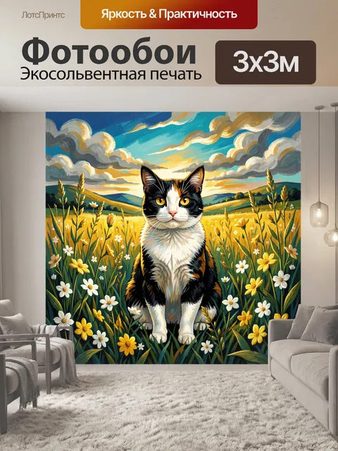 Фотообои Кошка в цветочном поле