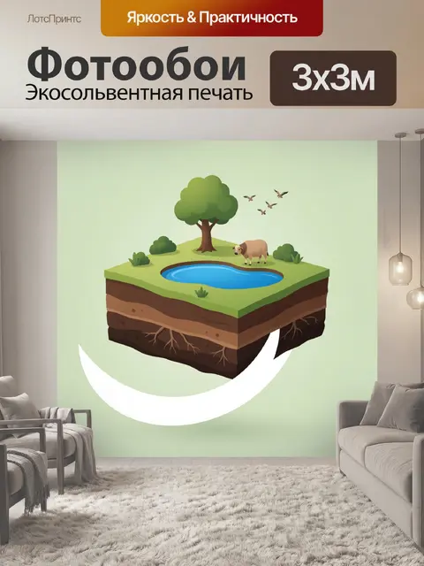 Фотообои Луговой остров с озером и быком