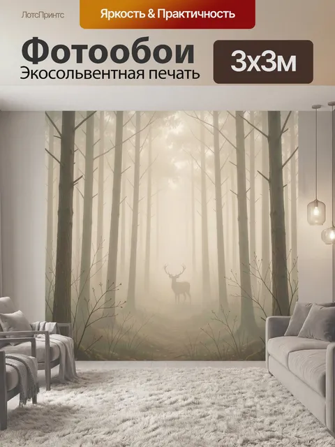 Фотообои Олень в туманном лесу