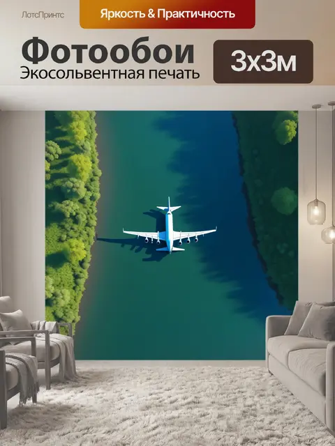 Фотообои самолёт, зависший над спокойной рекой