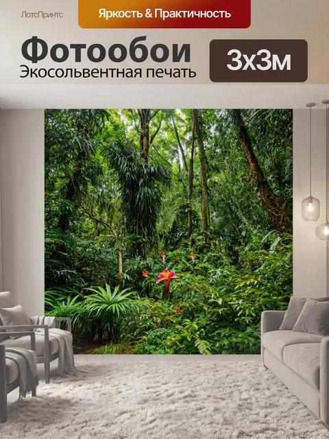 Фотообои лес с экзотическими растениями и тропическими цветами