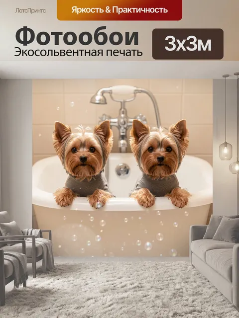 Фотообои Два йоркширских терьера в ванне