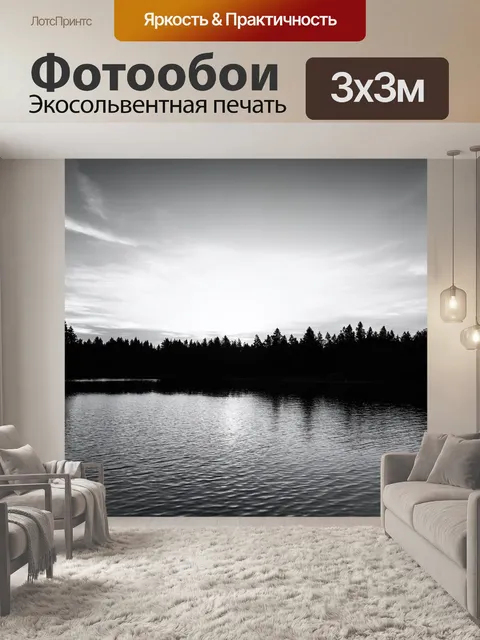 Фотообои озеро в черно-белом стиле, ловля рыбы на закате