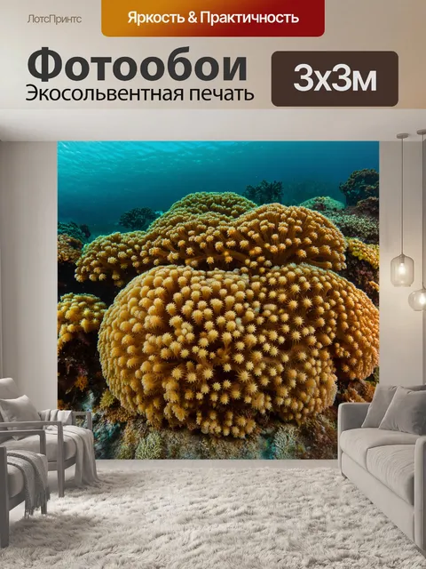 Фотообои море в стиле сепия, с подводным миром и яркими звездами с кораллами, создающими уникальную атмосферу
