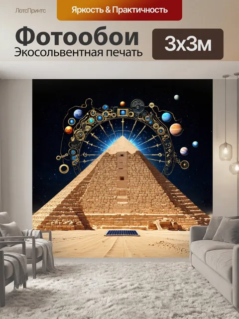 Фотообои египет в стиле фэнтези, часовой механизм с солнечной системой, установленный на древней пирамиде