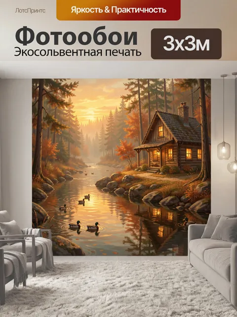 Фотообои Лесная избушка у реки