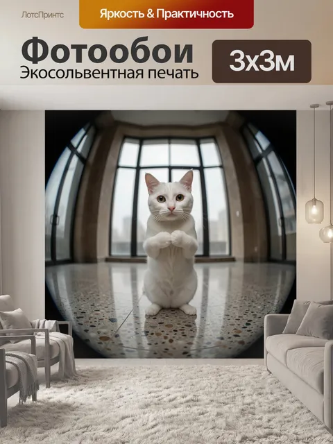 Фотообои Белый кот в просторном интерьере