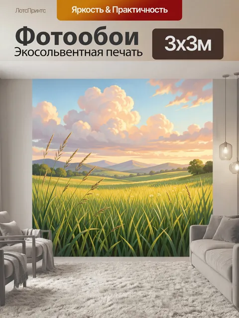 Фотообои Солнечное поле под облачным небом