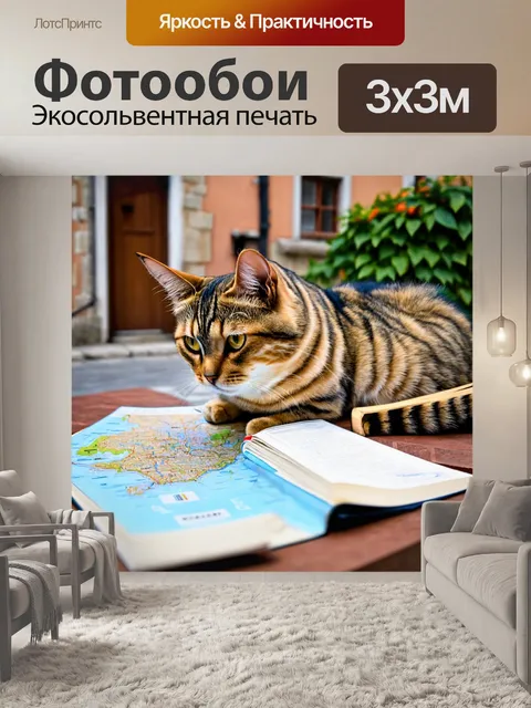 Фотообои кошка, изучающая карту старого города