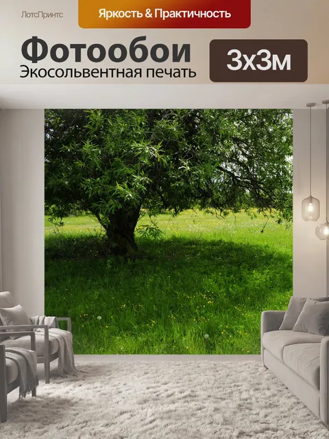 Фотообои Дерево на поляне с зеленой травой