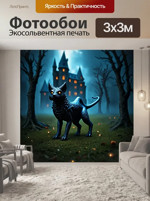Фотообои животные в стиле готический: зловещая семена, окружающая заброшенный замок, испускающая призрачный свет