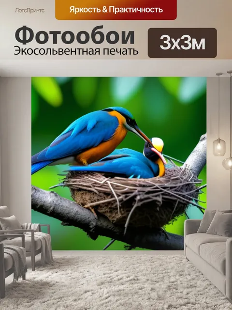 Фотообои птицы, строящие гнездо на ветке