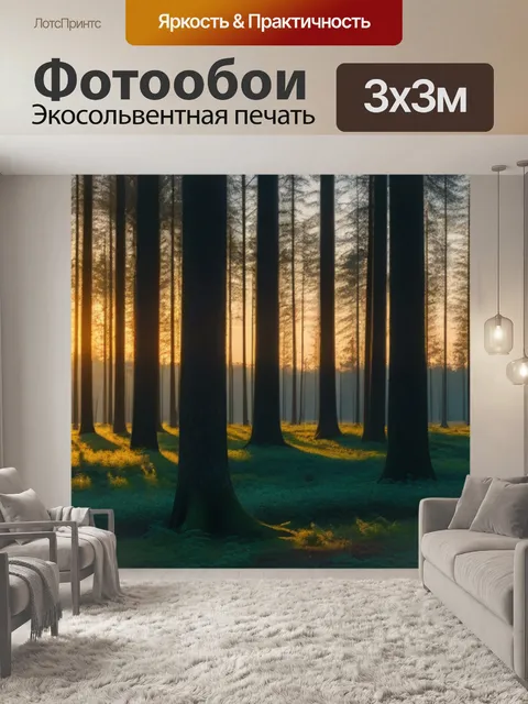 Фотообои лес в свете золотого часа