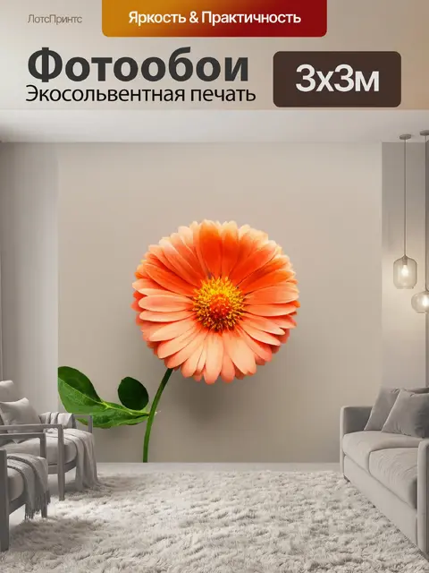 Фотообои цветы в стиле акриловые краски, минималистический подход с одним ярким цветком на нейтральном фоне